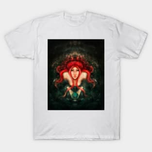 Red Hair Little Mermaid In the Ocean Holding Gold Fish T-Shirt